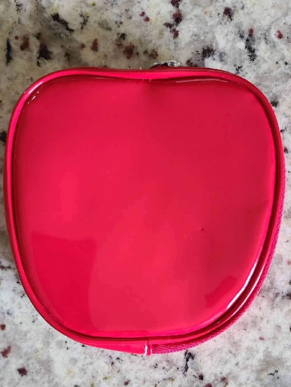 Clinique Shiny Red Apple Cosmetic Pouch with Green Leaf Tag